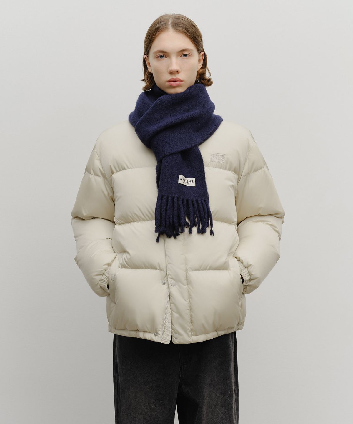 마리떼 프랑소와 저버(MARITHÉ + FRANҪOIS GIRBAUD) FUZZY SOLID KNIT MUFFLER navy