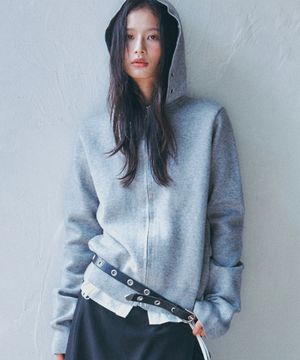 에센셜 소프트 리브드 베이직 워셔블 니트 아일렛 디테일 후드 집업 _ 2COLOR