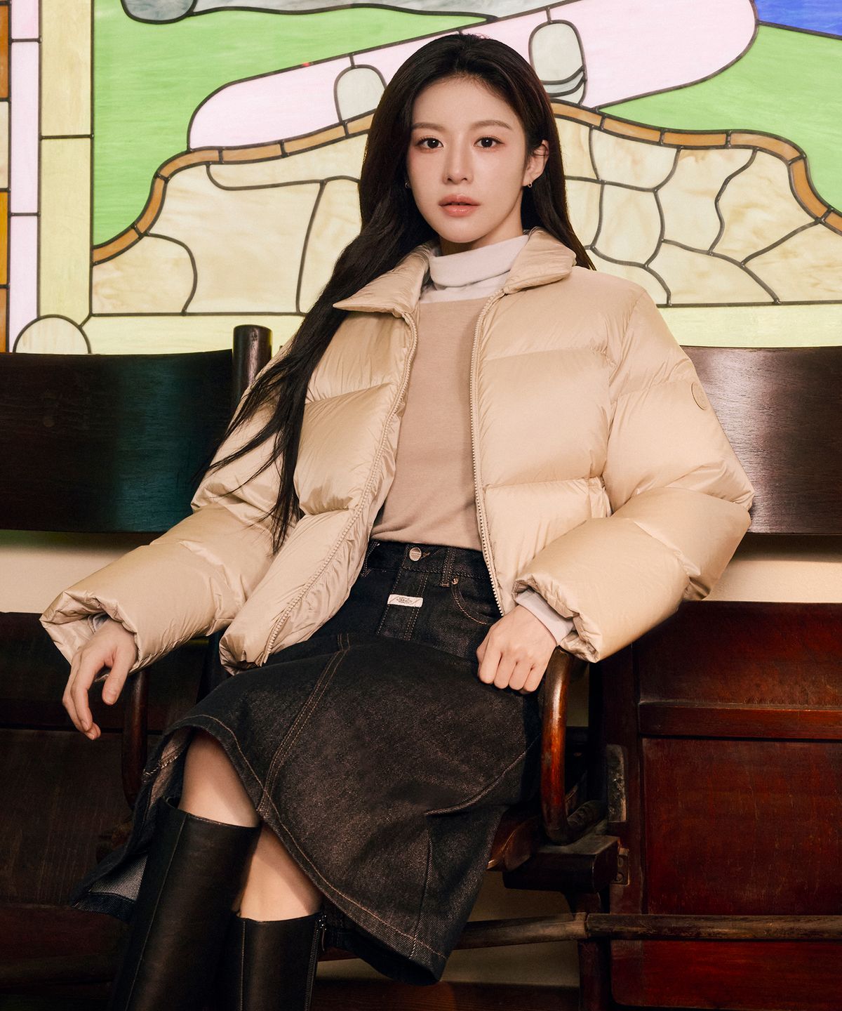 마리떼 프랑소와 저버(MARITHÉ + FRANҪOIS GIRBAUD) W COLLAR CROP DOWN JACKET light beige