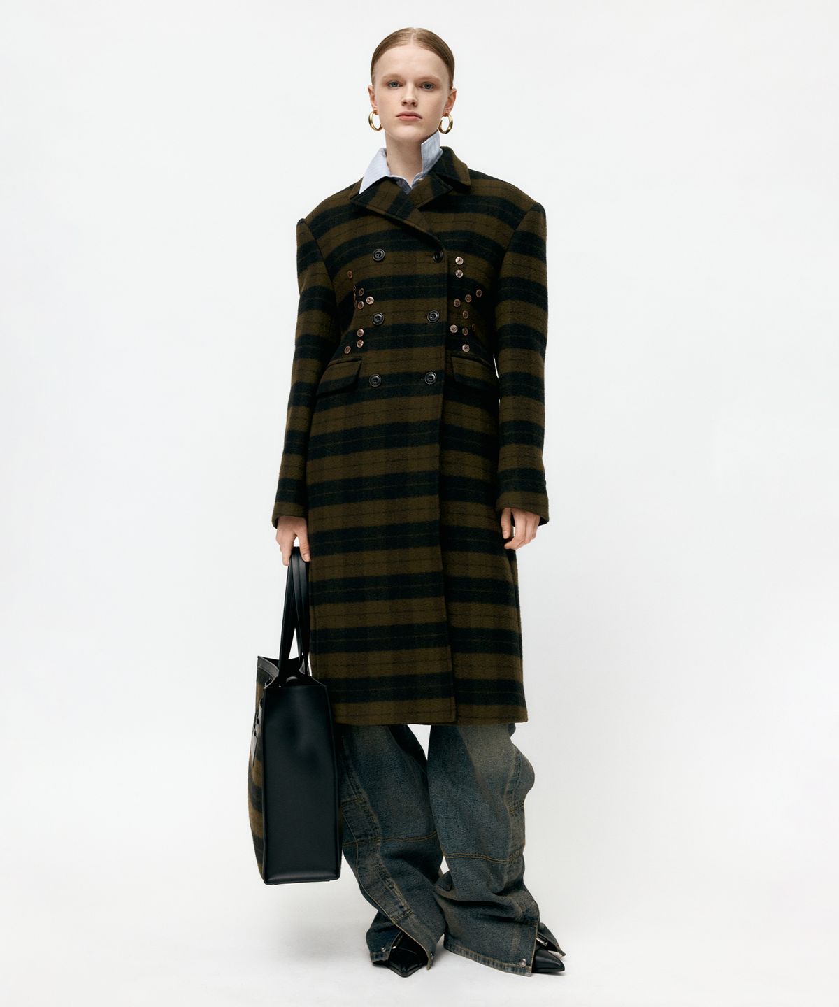 앤더슨벨(ADSB ANDERSSON BELL) LACIE CHECK BUTTONS COAT awa726w(GREEN)