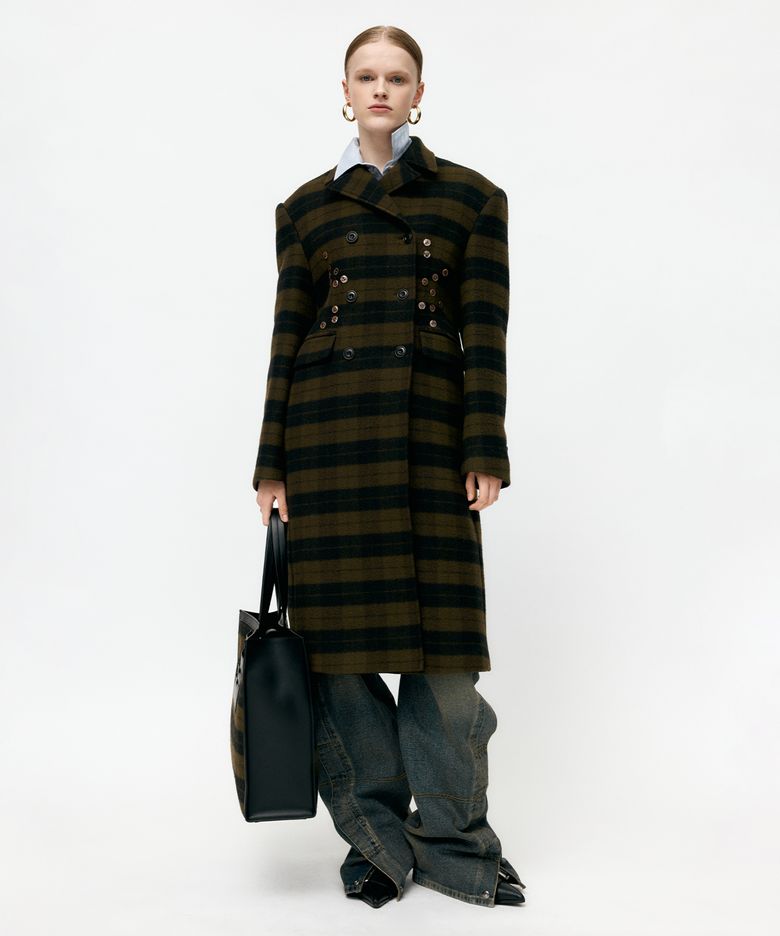 LACIE CHECK BUTTONS COAT awa726w(GREEN)
