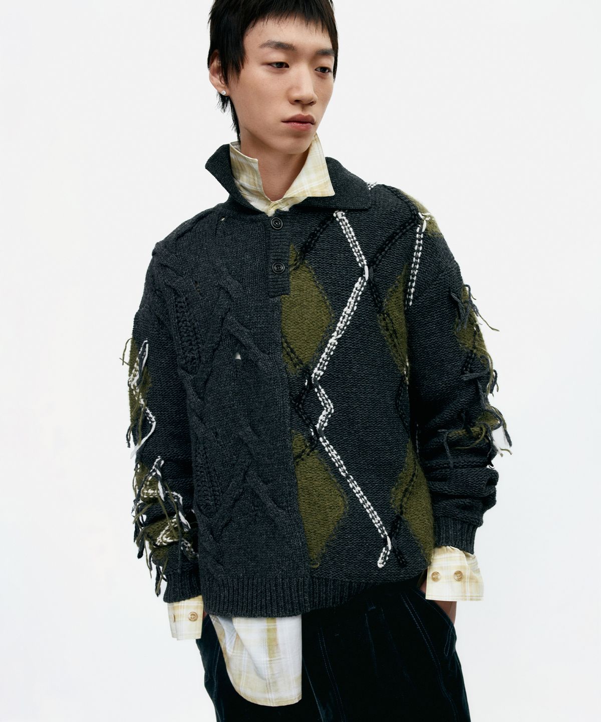 앤더슨벨(ADSB ANDERSSON BELL) ARGYLE FISHERMAN POLO SWEATER atb1346m(CHARCOAL)