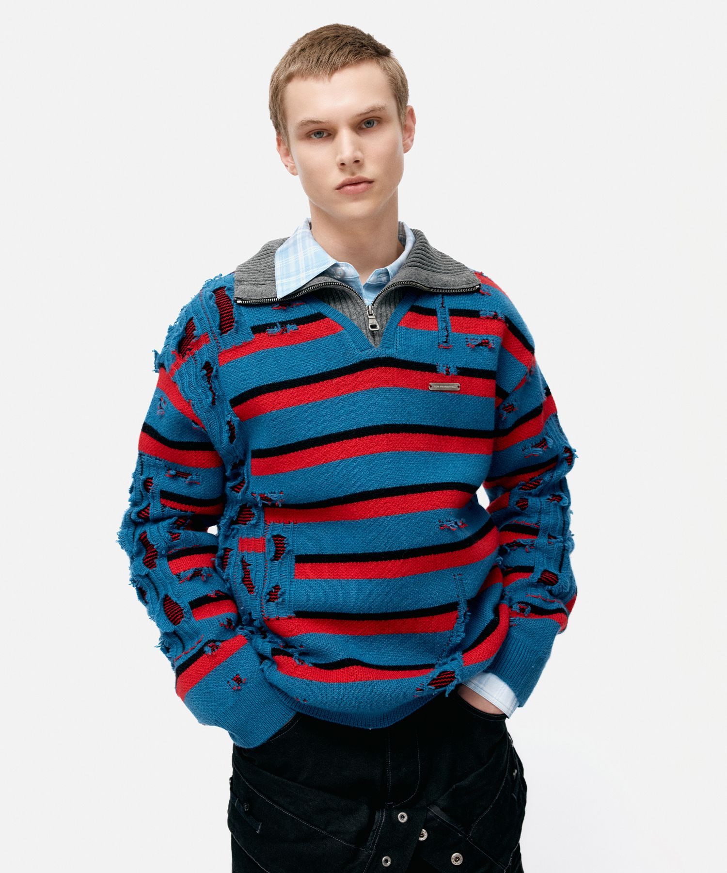 MUSINSA | ANDERSSON BELL STRIPE JACQUARD HALF ZIP-UP SWEATER