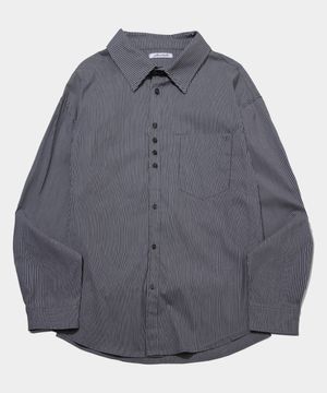 클래식 더블 버튼 디테일 옥스포드 멀티 오버핏 스트라이프 셔츠 [차콜]