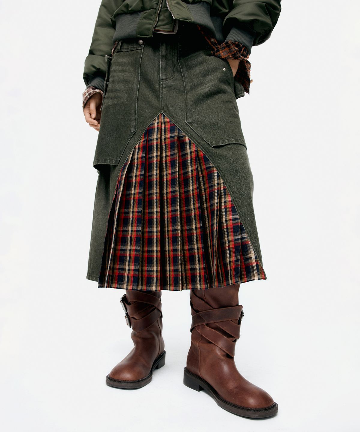 앤더슨벨(ADSB ANDERSSON BELL) RAPTOR LAYERED PLEATS SKIRT apa860w(WASHED GREEN)