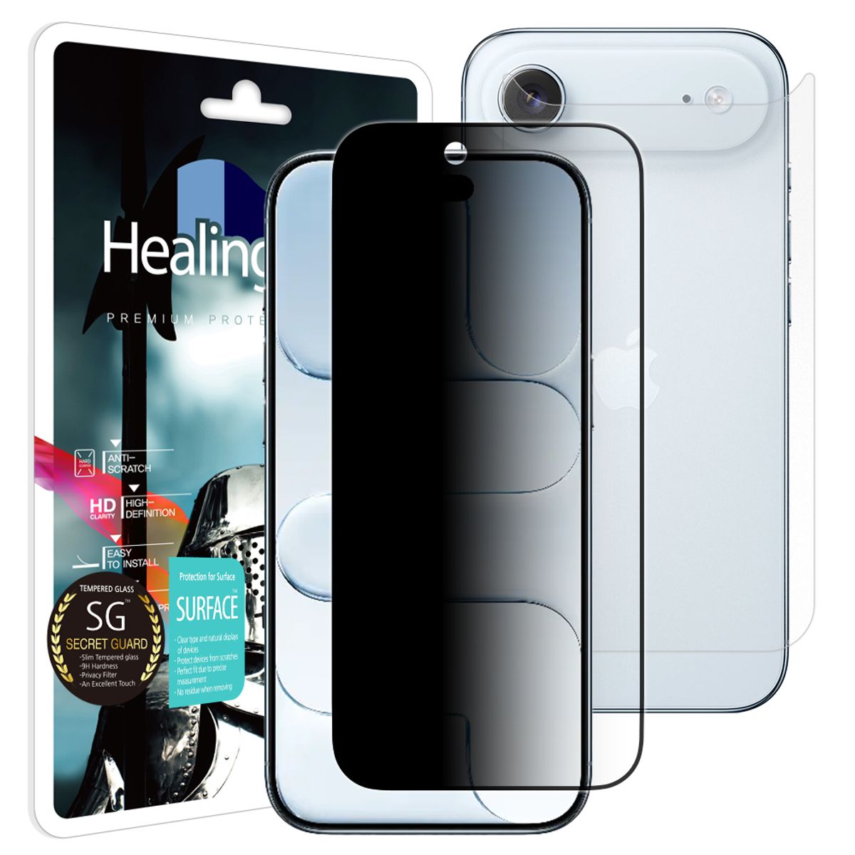 힐링쉴드(HEALINGSHIELD) 아이폰17 에어 3D 풀커버 9H 사생활 정보보안 액정보호 강화유리필름 1매 후면1매