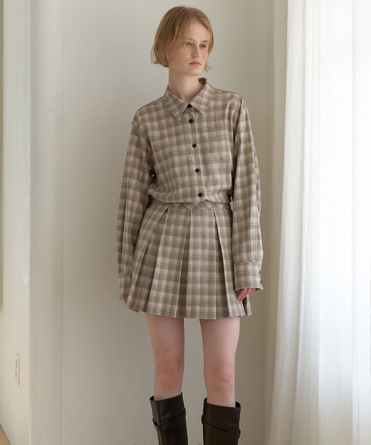 리지(LEEZIE) Haze Check Wrap Skirt