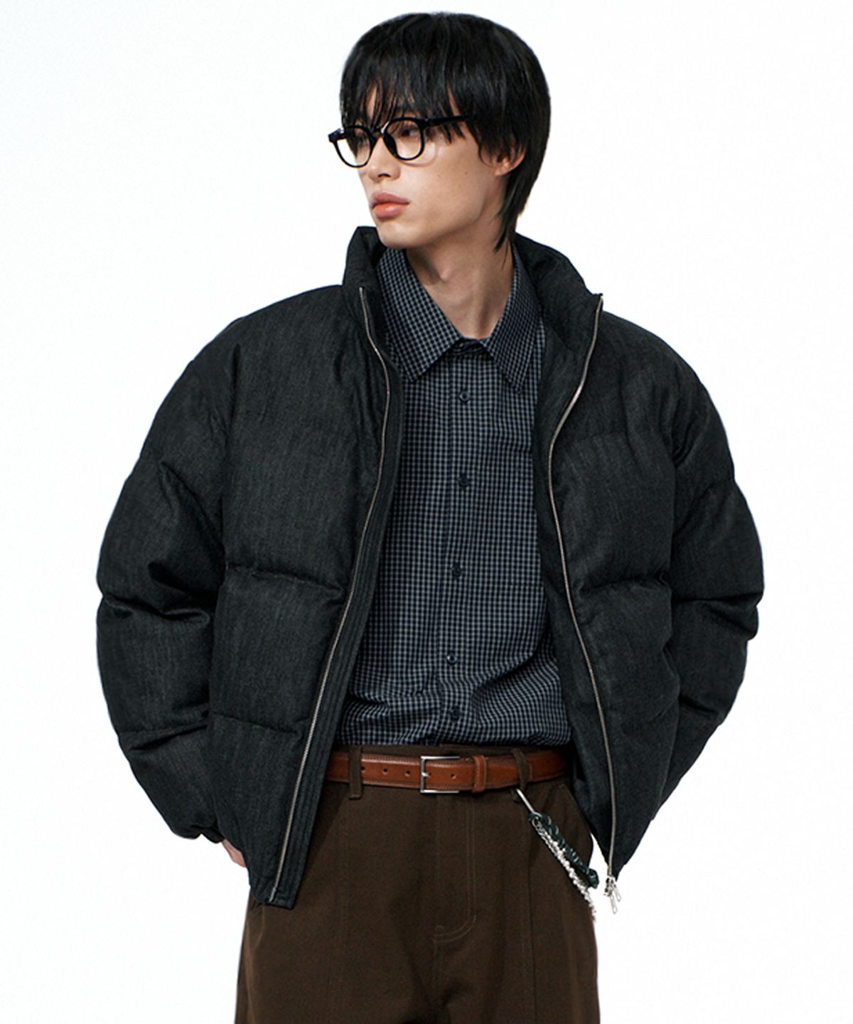 웨스트 그랜드 블러바드(WEST GRAND BOULEVARD) 몬스트로 크롭 데님 푸퍼 자켓 WASHED BLACK