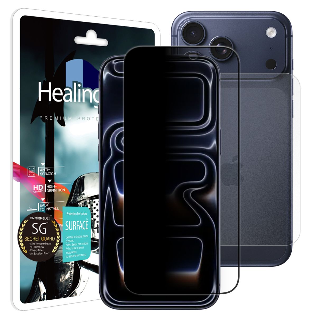 힐링쉴드(HEALINGSHIELD) 아이폰17 프로맥스 3D 풀커버 9H 사생활 정보보안 액정보호 강화유리필름 1매 후면1매