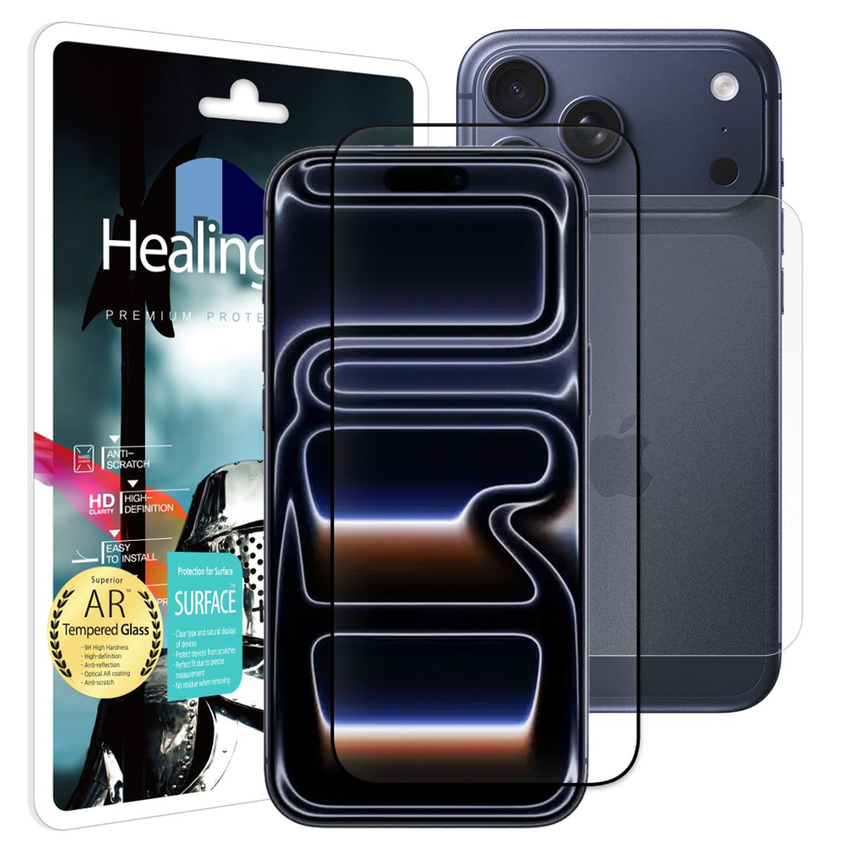 힐링쉴드(HEALINGSHIELD) 아이폰17 프로맥스 3D 풀커버 AR 고화질 강화유리 액정보호필름 1매 후면1매