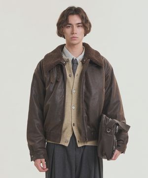 빈티지 워시드 시어링 무스탕 - 브라운