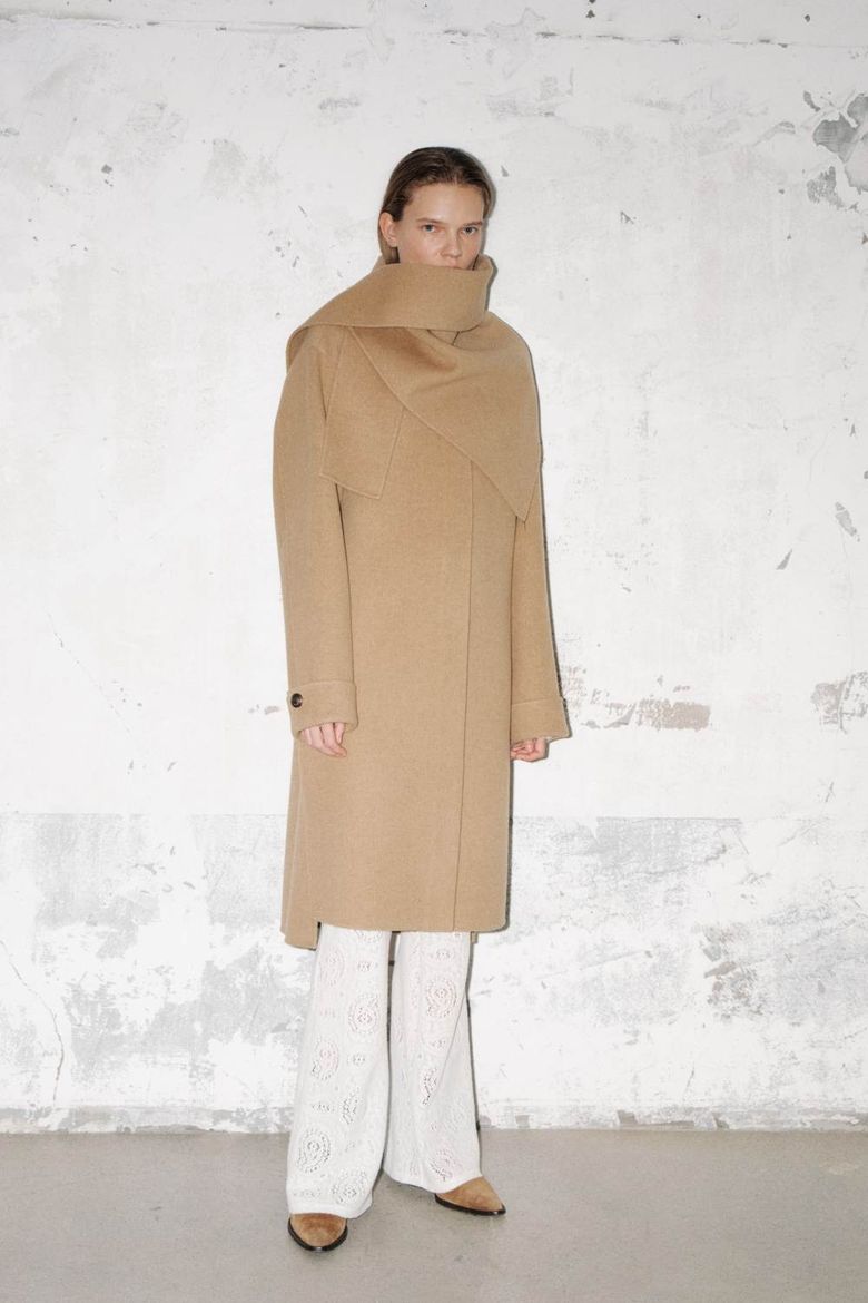 Handmade Cashmere Blend Muffler Coat, Camel