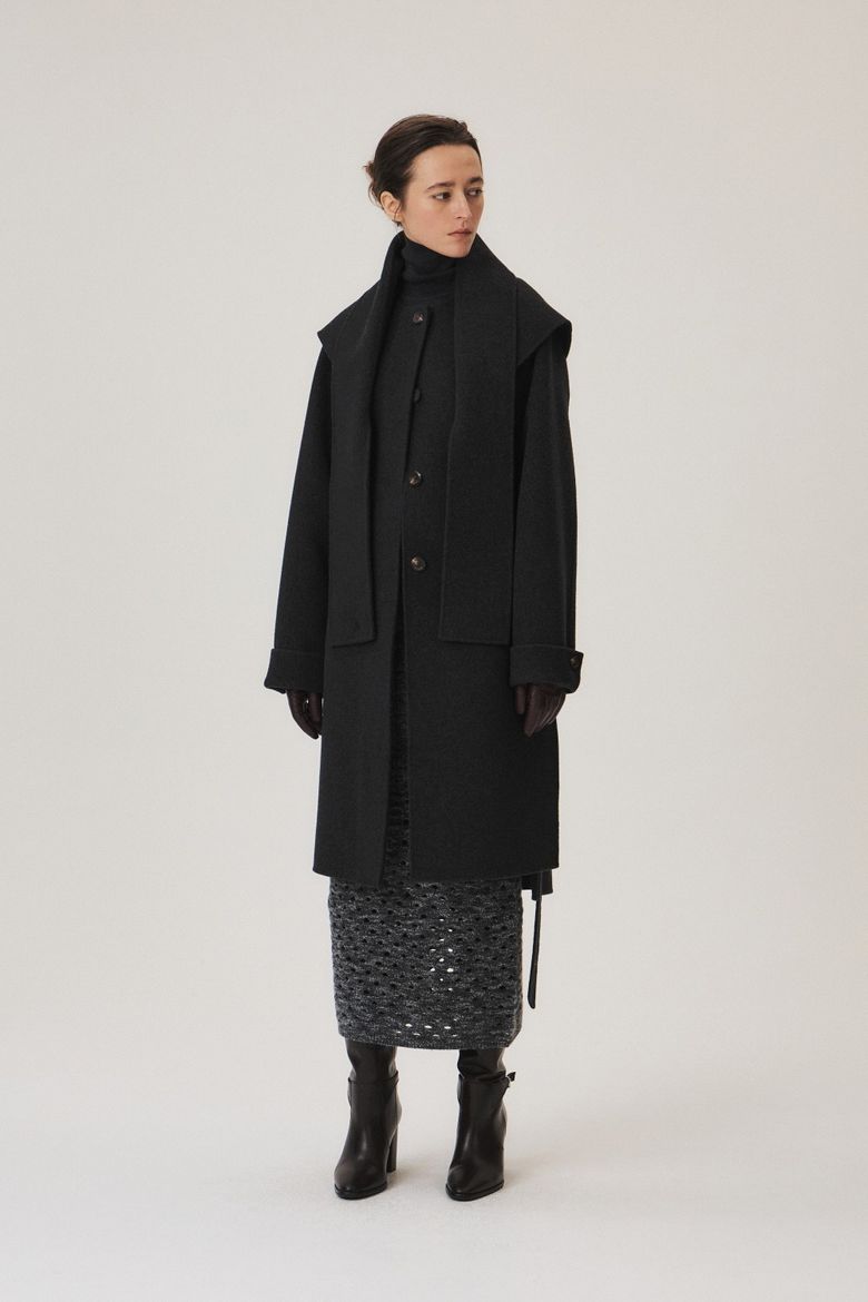Handmade Cashmere Blend Muffler Coat, Charcoal