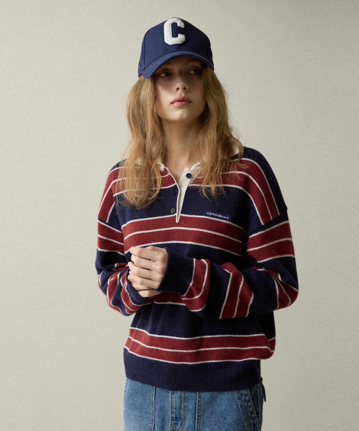 오픈도어스튜디오(OPENDOORSTUDIO) color stripes knit navy