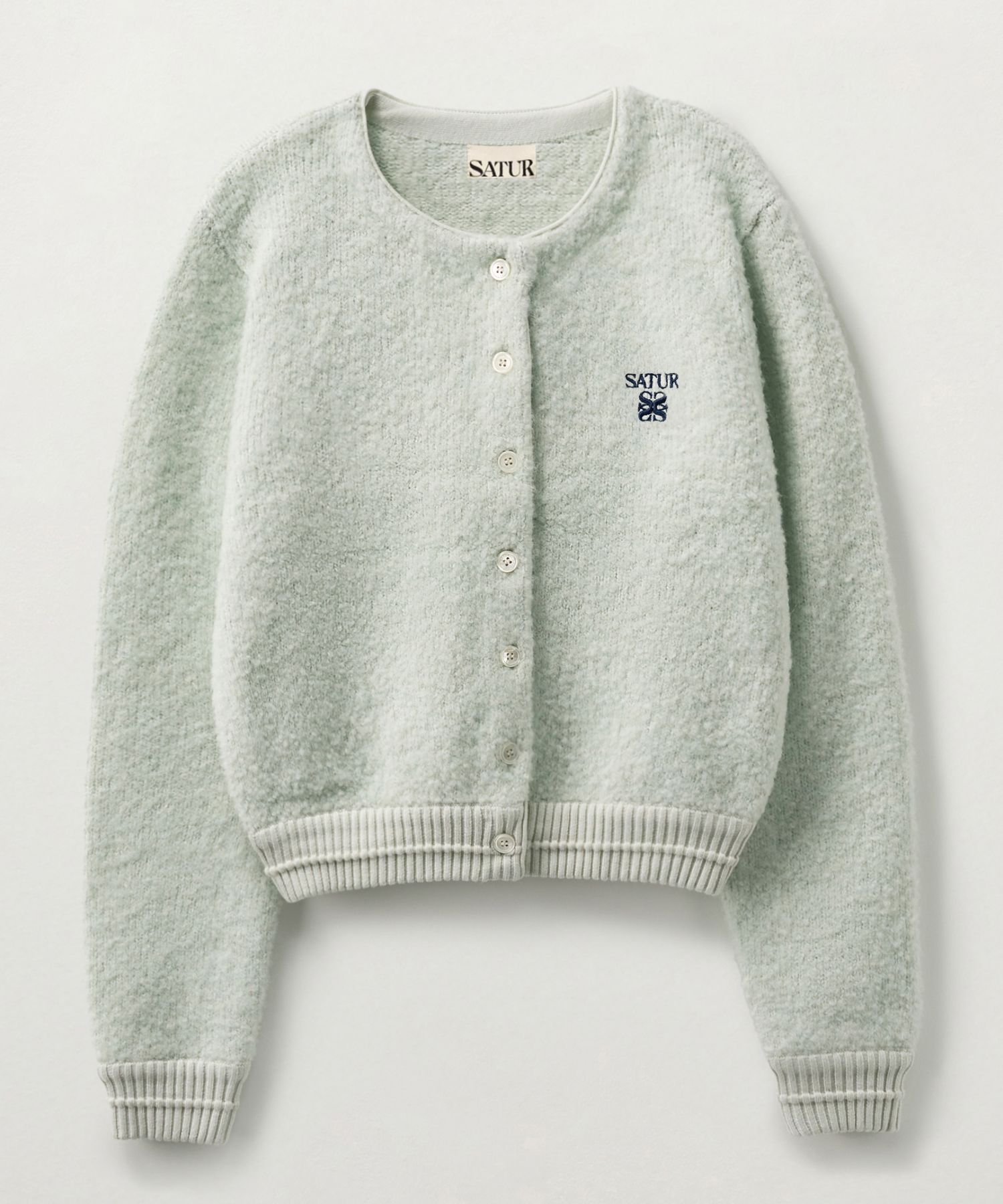 MUSINSA | SATUR (W) Boucle Crew Neck Cardigan Mint