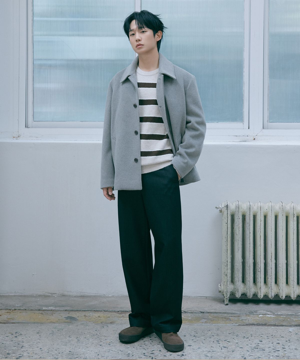 마인드브릿지(MINDBRIDGE) [COUTURE]세미와이드 데님 라이크 밴딩 팬츠