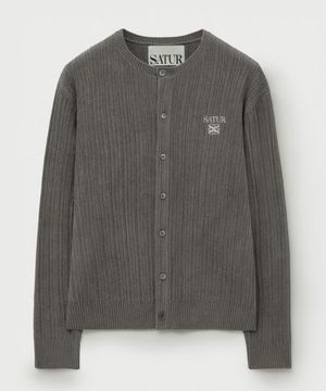 플리스 크루 넥 가디건 차콜