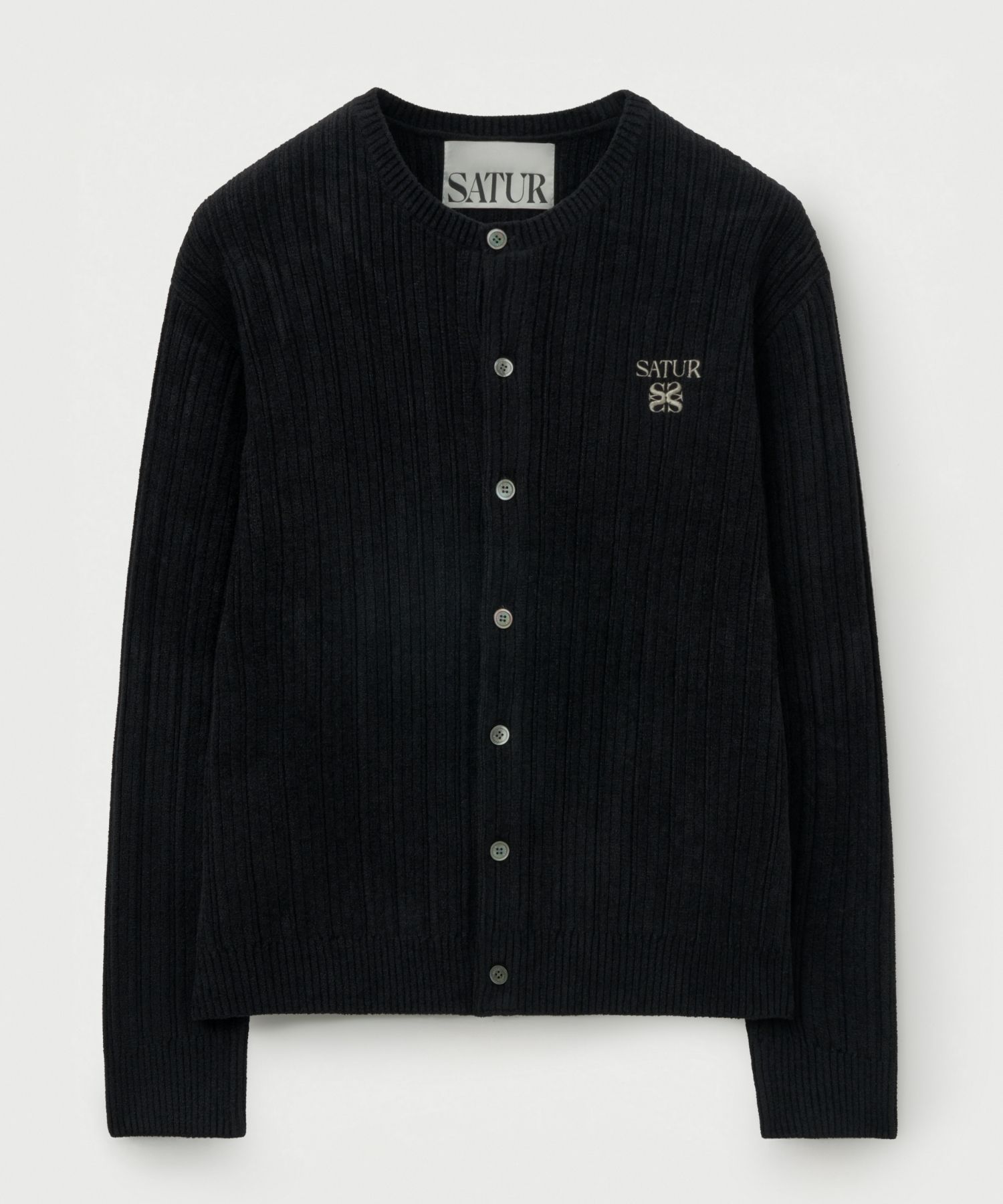 MUSINSA公式 | SATUR Fleece Crew Neck Cardigan Black