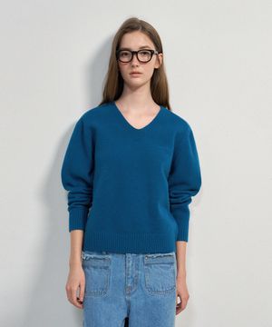 솔리드 코어 V넥 니트_Adriatic