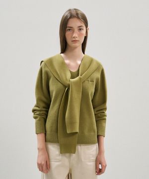 솔리드 코어 V넥 니트_Olive