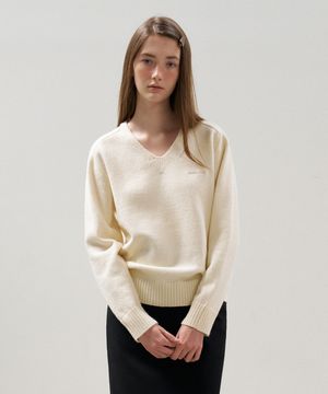 솔리드 코어 V넥 니트_Cream