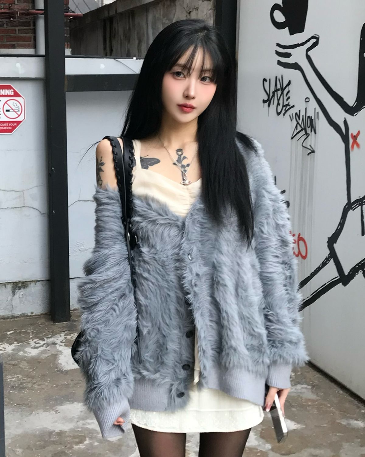 포스333(PHOS333) Hairy Cardigan/Blue Grey
