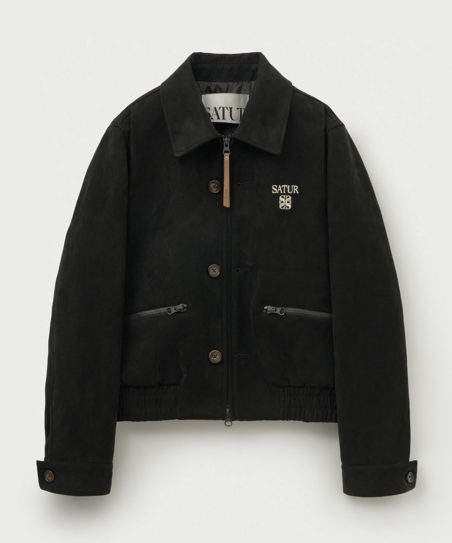MUSINSA | SATUR (W) Theo Fox Suede Short Jacket Pirate Black