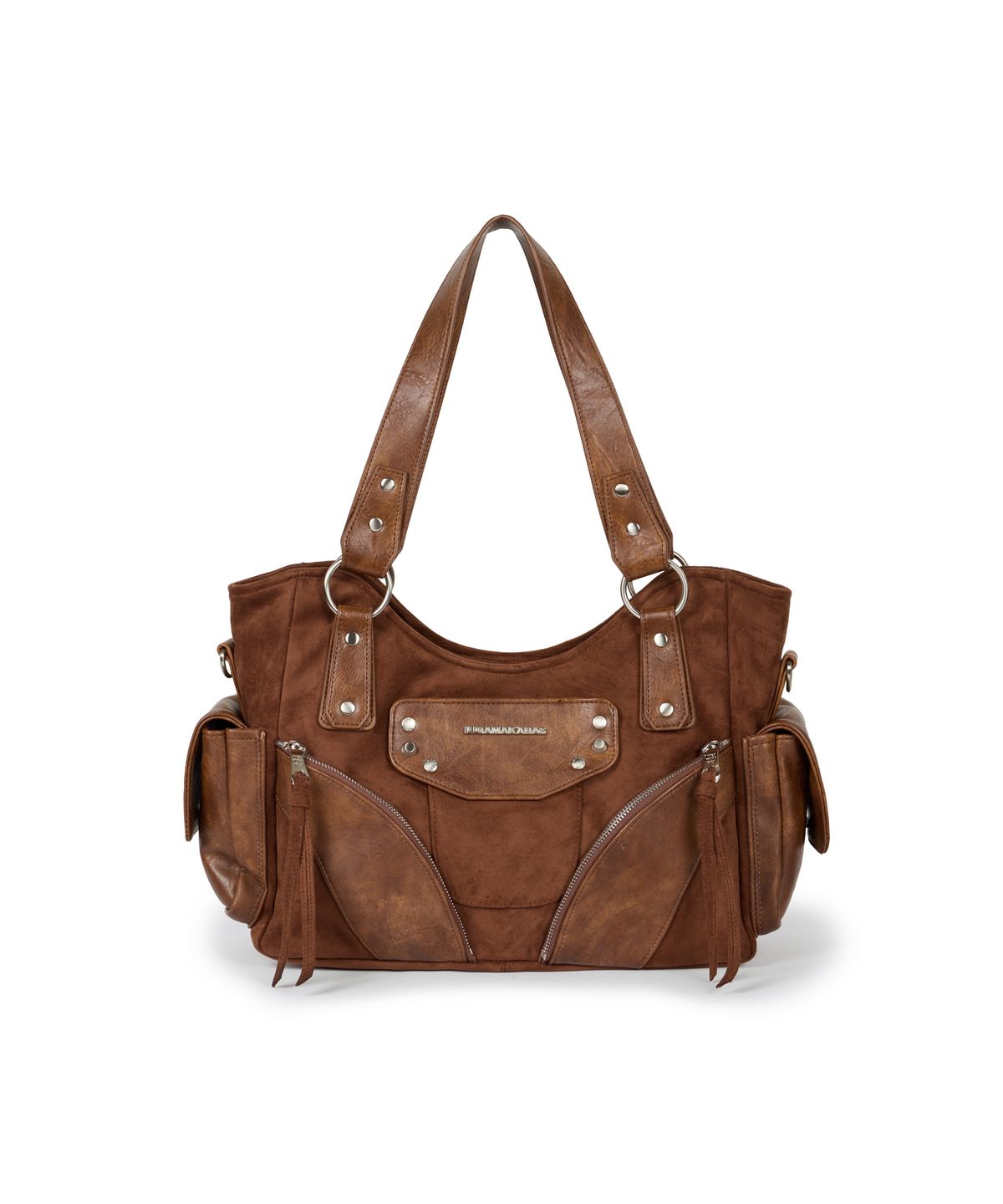 이우가마카라스(IUGAMAKARAS) Studded Suede Shoulder Bag (Brown)