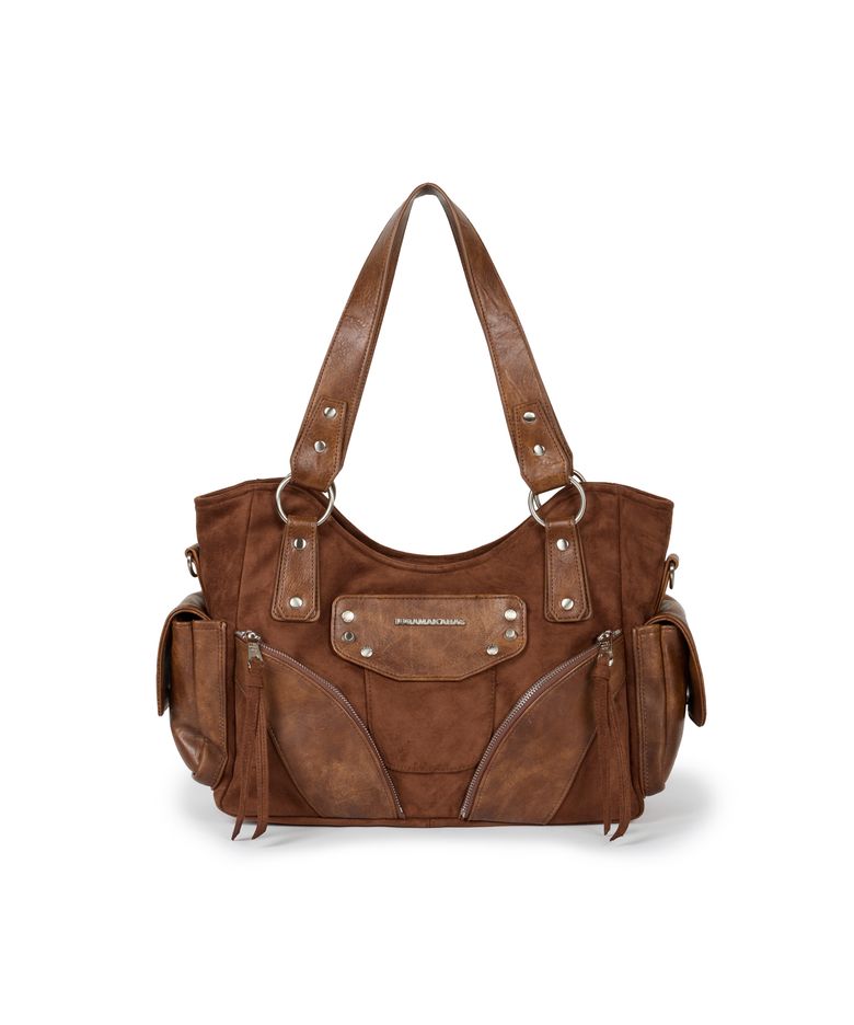 Studded Suede Shoulder Bag (Brown)