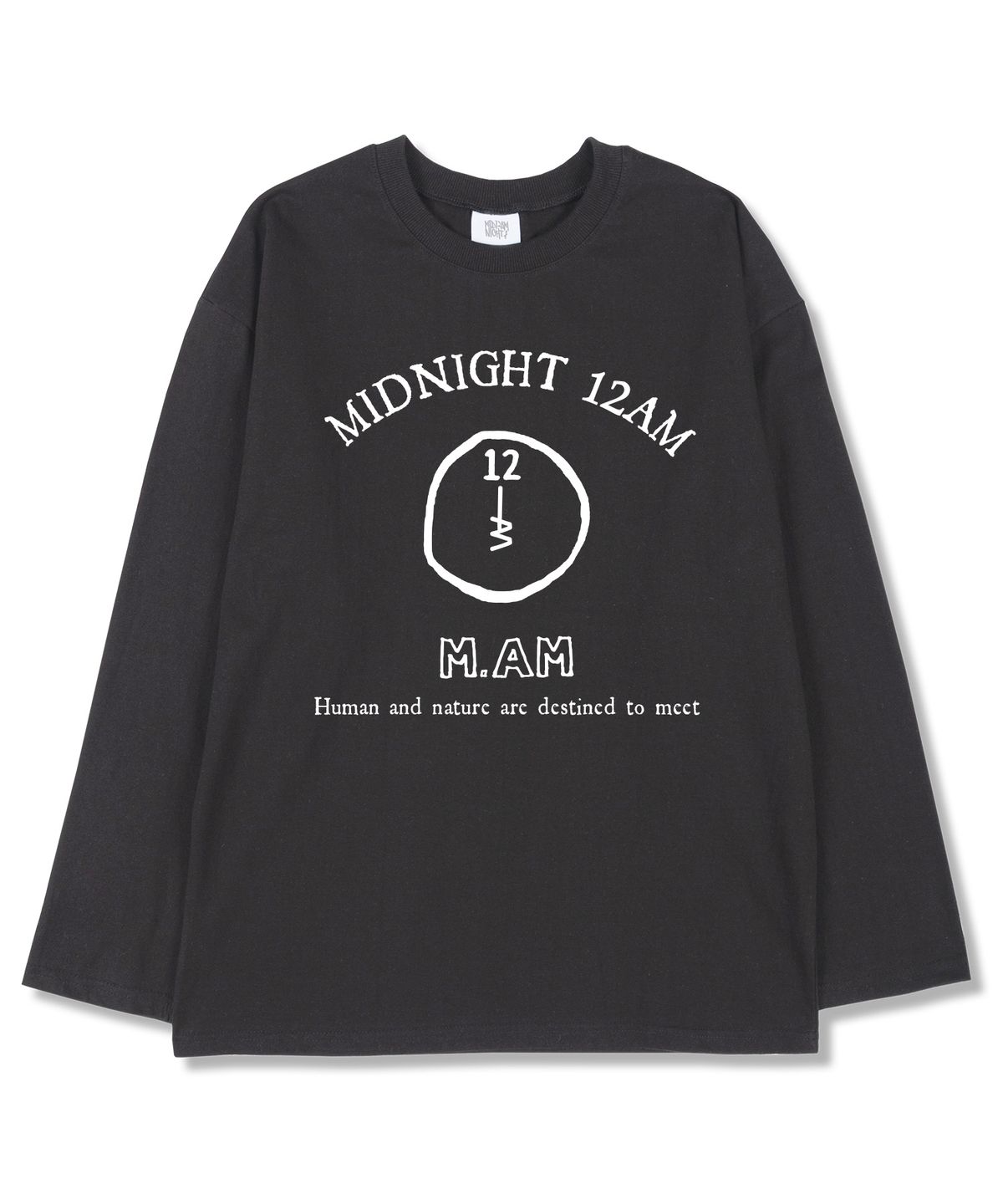 미드나잇12에이엠(MIDNIGHT12AM) 12M.AM로고 오버핏 긴팔티셔츠 다크그레이 (시보리선택)