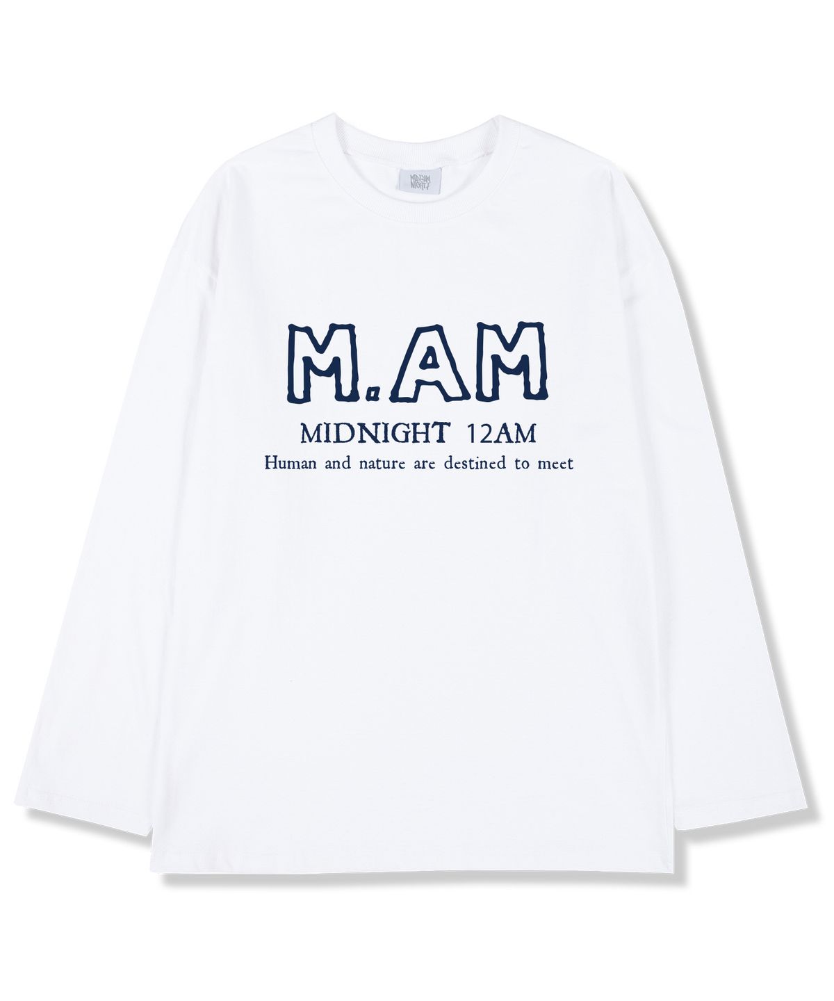 미드나잇12에이엠(MIDNIGHT12AM) M.AM로고 오버핏 긴팔티셔츠 화이트 (시보리선택)