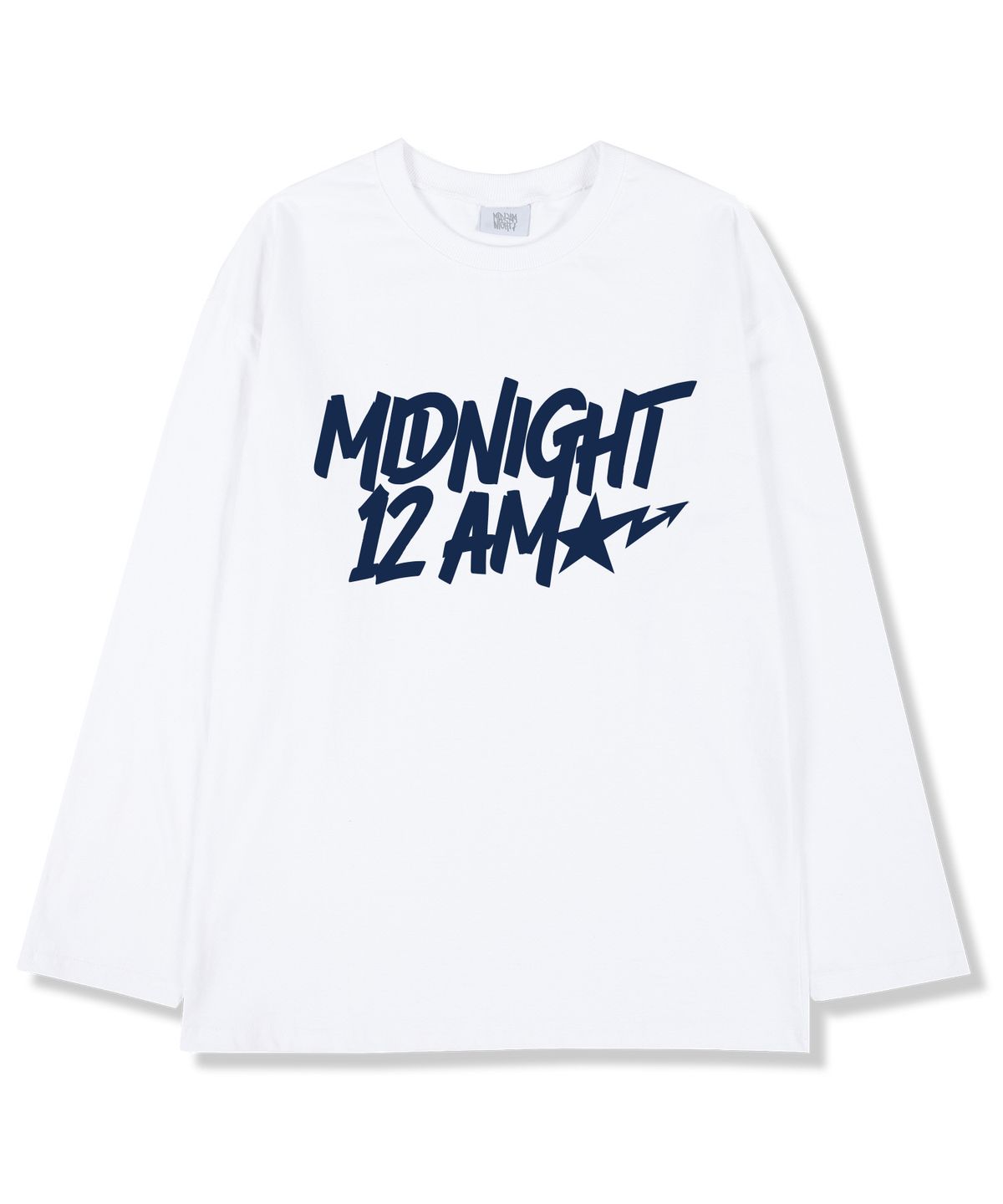 미드나잇12에이엠(MIDNIGHT12AM) 스타포인트 오버핏 긴팔티셔츠 화이트 (시보리선택)