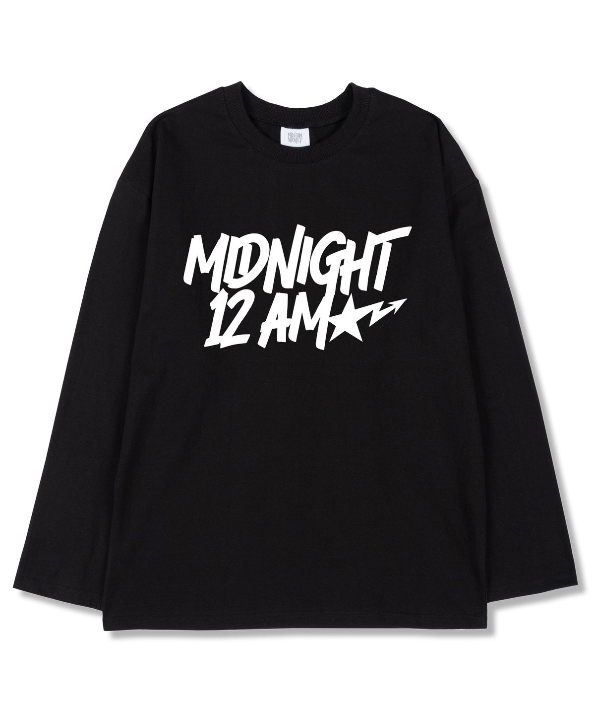 미드나잇12에이엠(MIDNIGHT12AM) 스타포인트 오버핏 긴팔티셔츠 블랙 (시보리선택)