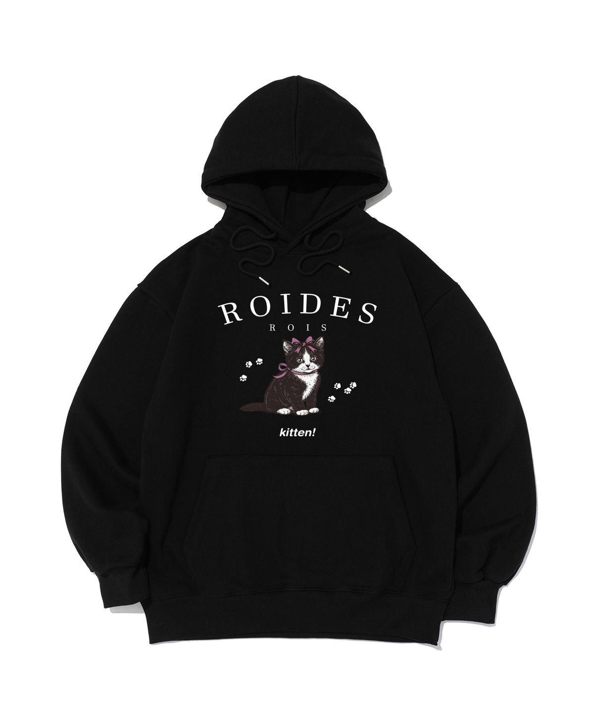 로아드로아(ROIDESROIS) [기모/NO기모] 키튼 캣 프린팅 후드티셔츠 (블랙)