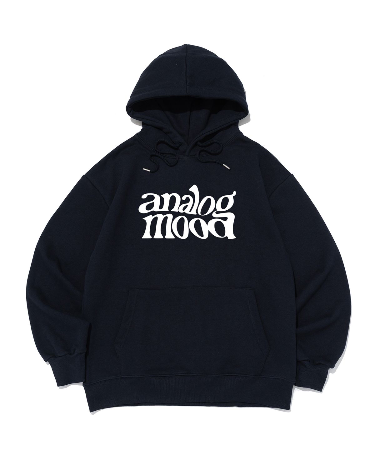 아날로그무드(ANALOG MOOD) [논기모or기모] 웨이브 로고 후드티셔츠 (네이비)