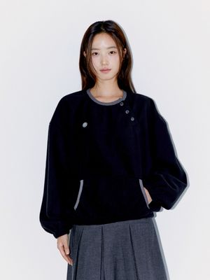 DIAGONAL HENLEY FLEECE SWEATSHIRTS, BLACK