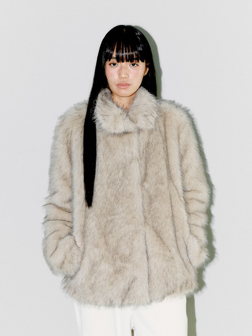 MUSINSA公式 | OAFISH FLUFFY MIX FUR JACKET, LIGHT GRAY