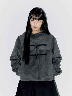 WOOL DUFFLE SHORT COAT, CHARCOAL