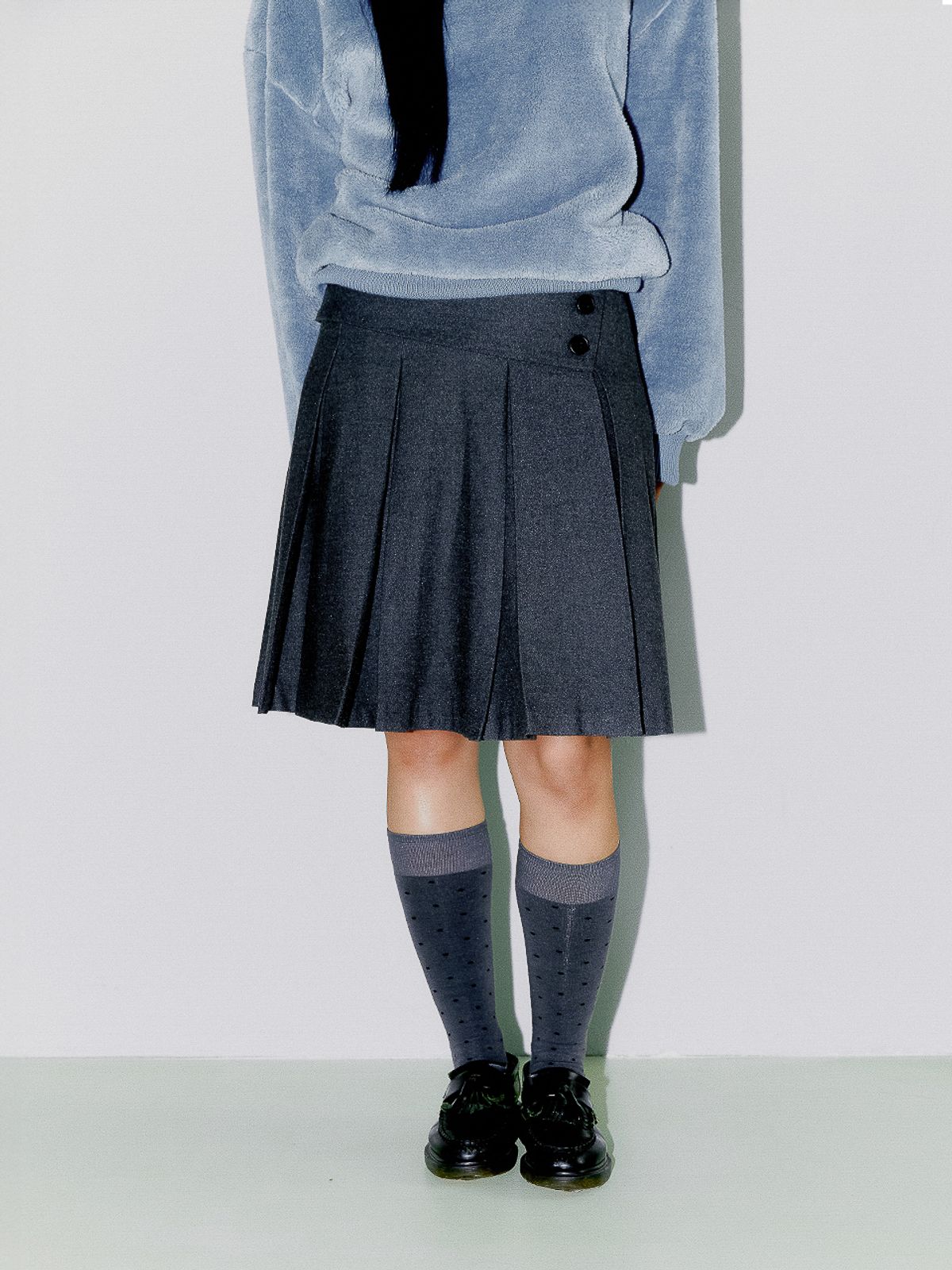오피쉬(OAFISH) FOLDED WAIST PLEATS WOOL SKIRT, CHARCOAL