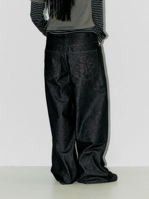 OAF LOGO STITCH RAW DENIM PANTS, BLACK