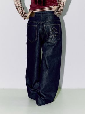 OAF LOGO STITCH RAW DENIM PANTS, DARK BLUE