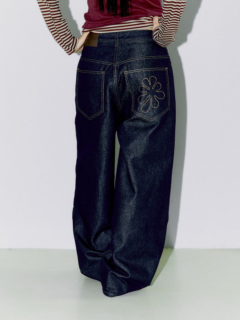OAF LOGO STITCH RAW DENIM PANTS, DARK BLUE