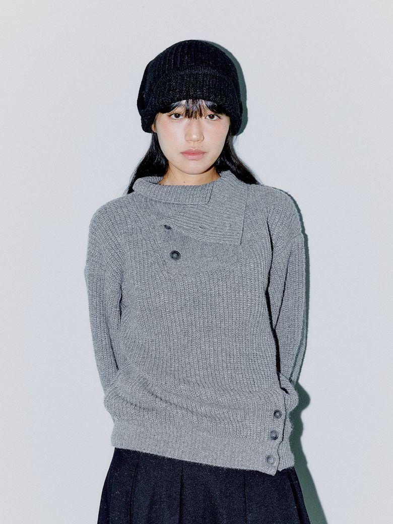 ASYMMETRIC TURTLENECK KNIT, MELANGE