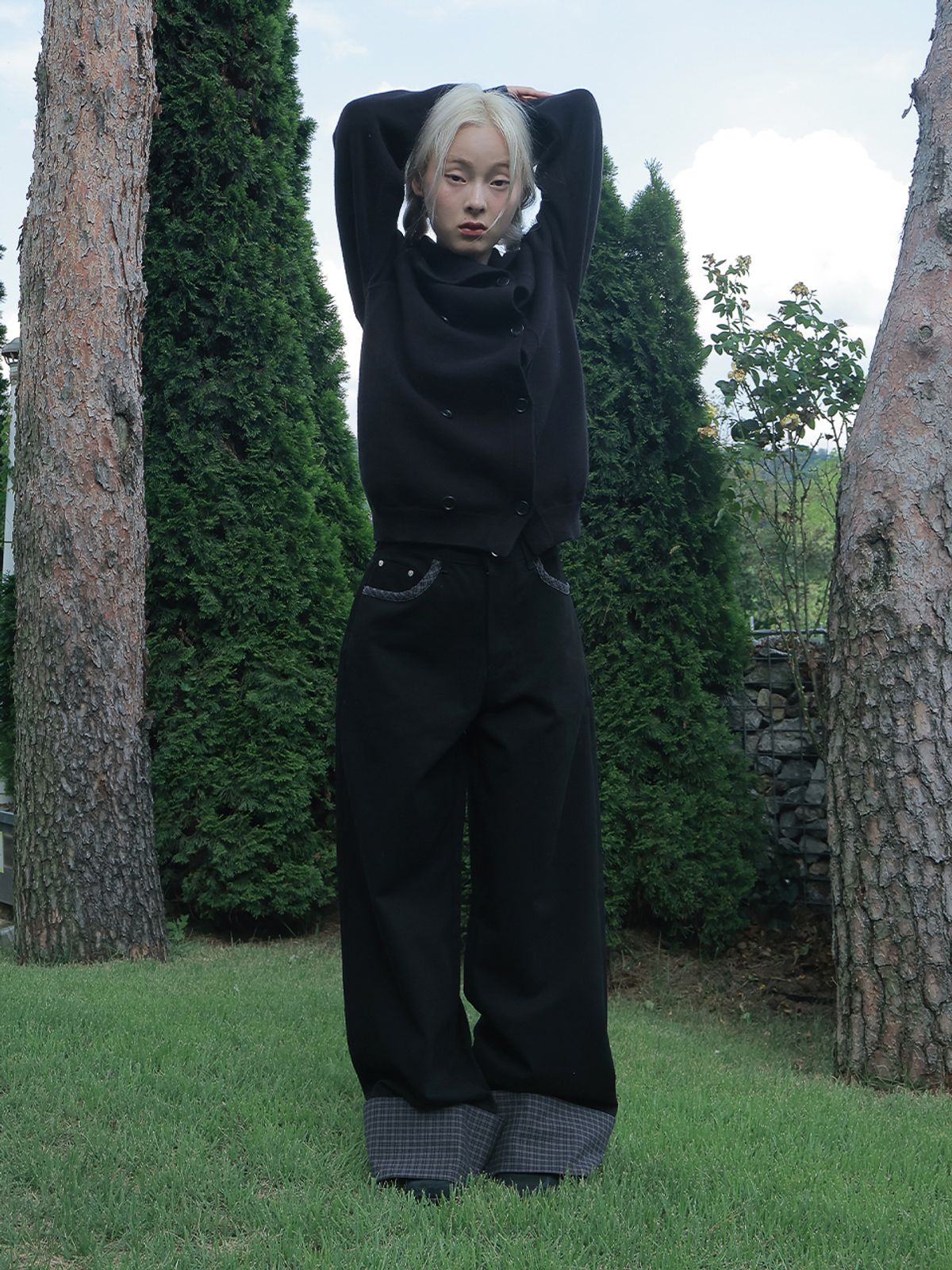 오피쉬(OAFISH) CHECK ROLL UP COTTON PANTS, BLACK