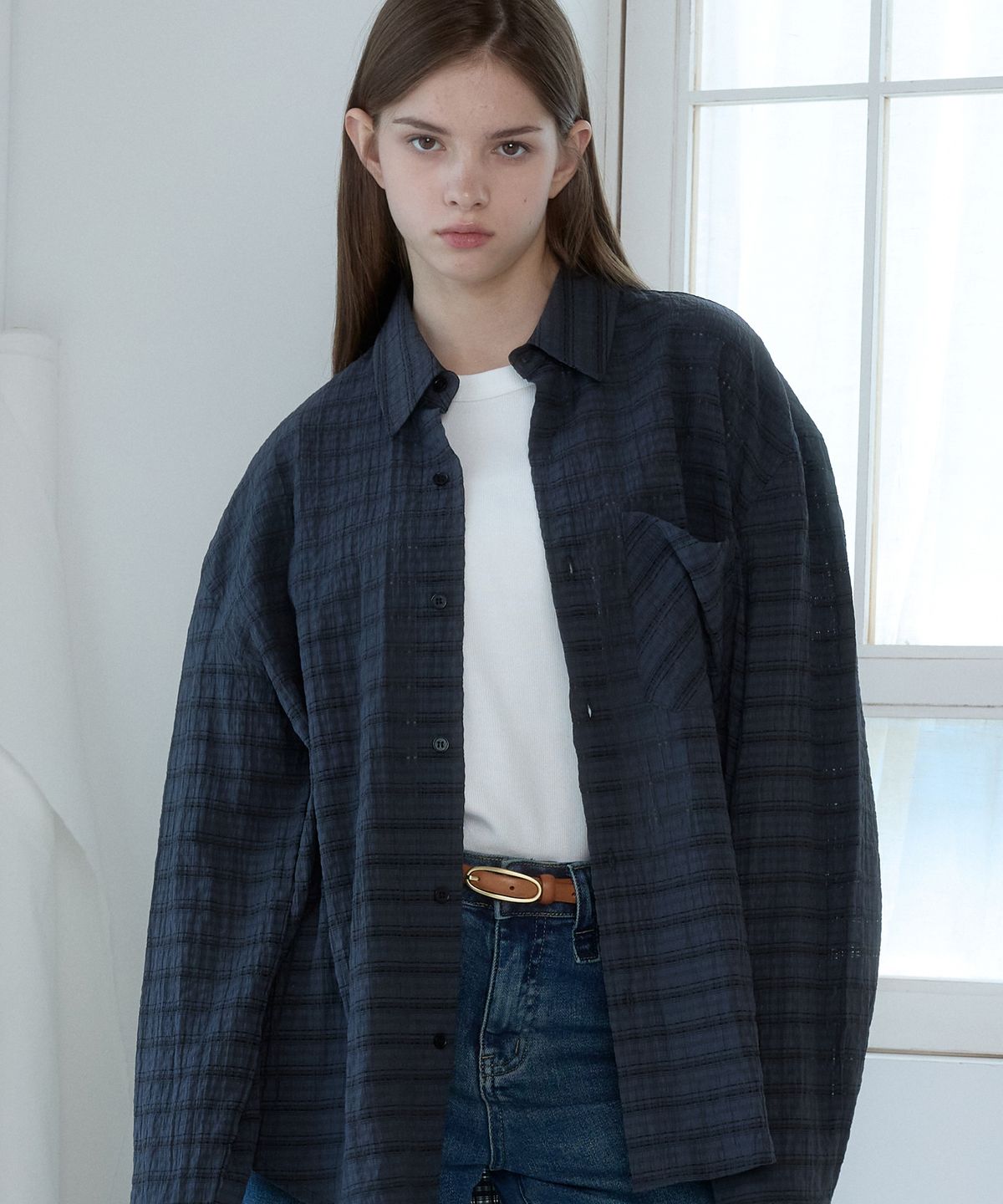 힐리오트(HEALIOTE) COMFY OVER CHECK SHIRT_NAVY