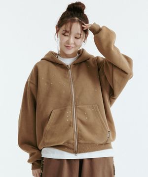 페인팅 2WAY 후드 집업 (브라운)