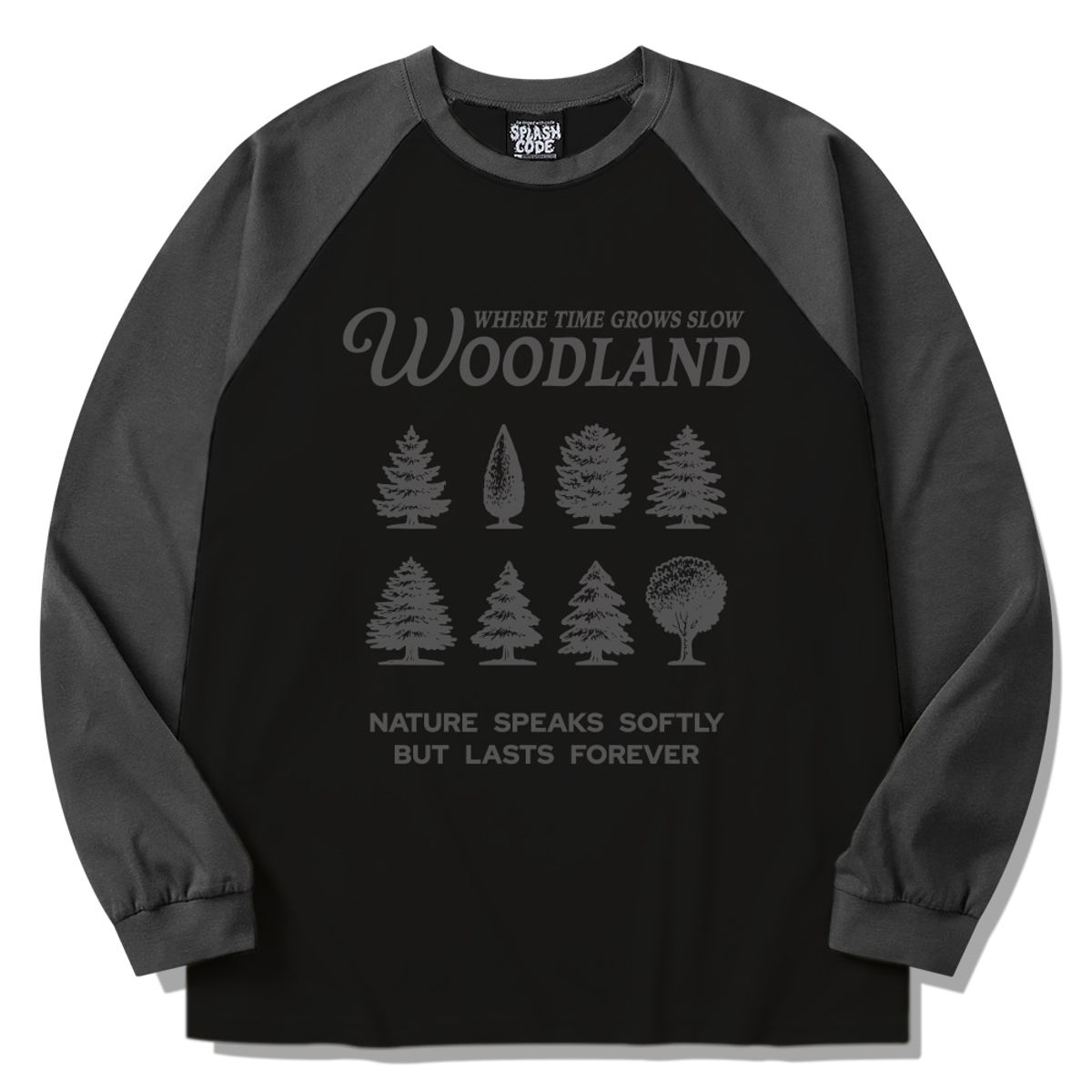 스플래시코드(SPLASHCODE) 래글런 롱슬리브 블랙 - 우드랜드(Woodland)