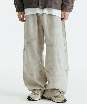 더티 워싱 투턱 커브드 데님 팬츠 (화이트)