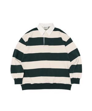 옥스퍼드 스트라이프 폴로 스웨트셔츠 (그린)