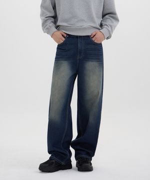 올데이 소프트 벌룬핏 와이드 데님 팬츠 유니섹스 (진청틴)